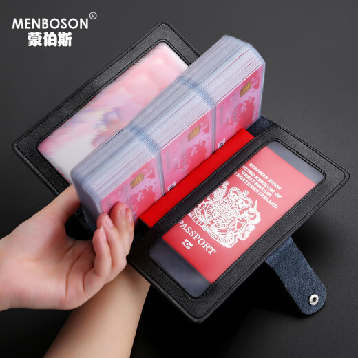Montboska Bag Real Cow Wide Long Card Card Card clip para hombres y mujeres múltiples clips de tarjetas para tarjetas para clips de tarjetas de presentación para documentos en un marrón [ranuras largas de 102 tarjetas]