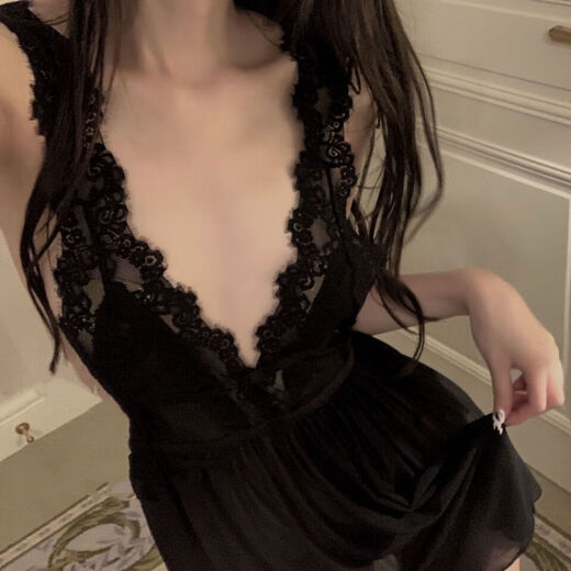 Plus size fat girl temptation hot pajamas sexy midnight charm suit one size 85145Jin Jin is equal to 0.5 kg black nightgown + thong