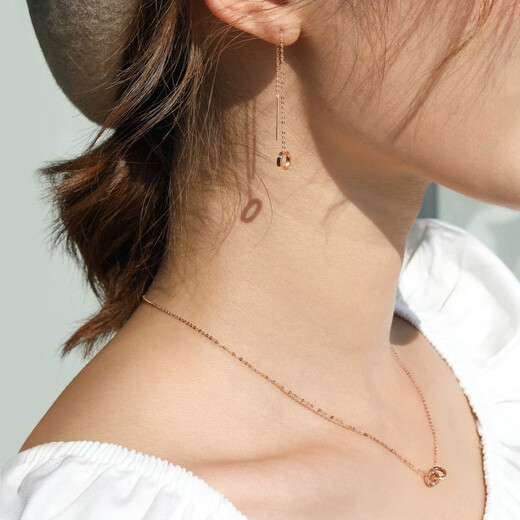 Chow Sang Sang Colored Gold Ear Thread Mint Series 18K Rose Gold Geometric Circle Earrings Women’s Model 91979E Pricing