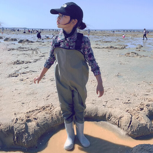 SEKOYA children's wading pants one-piece waterproof half-length rain pants rain boots beach play water suit baby stream fishing and sea equipment 2001J regular rubber sole SSS (height 80-95CM)