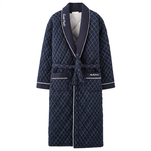 亚慕兰冬季纯棉男士睡袍浴袍加厚保暖睡衣纯棉夹棉长款大码全棉男款 1047-里外100%纯棉 3XL 185