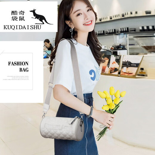 Coole Känguru leichte Luxus echte Ledertasche Frauen neue Zylindertasche vielseitige One-Shoulder-Crossbody-Tasche Kopfschicht Kuhladen weiche Leder bestickte Kissenbeutel Grün Grün