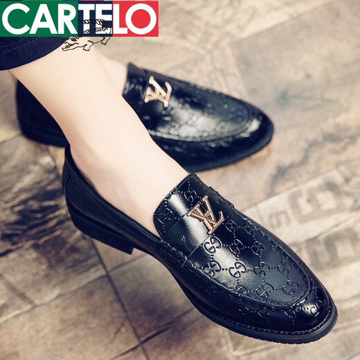 Katile Crocodile Europe Station Night Hair Stylist Poined Toe Cuero Casual Leather Shoes British British Lazy Business Business Beans Zapatos para hombres 9871 Negro 38