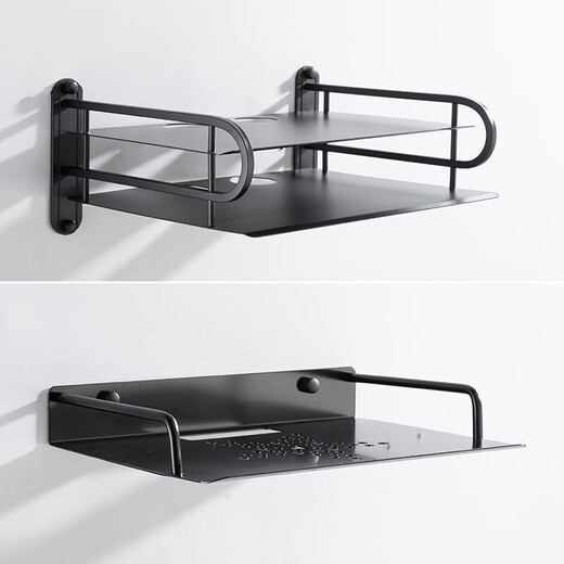 Wall shelf for set-top boxes and routers. Black TV set-top box shelf. Wall-mounted rack. Tray storage rack. Router bracket storage box. No punching. Punch-20*15cm mini black style.