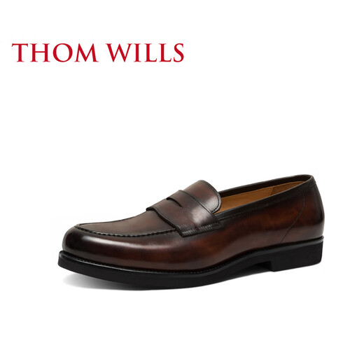 THOM WILLS乐福鞋男一脚蹬皮鞋夏季新款真皮休闲鞋英伦商务男鞋 深咖擦色A1365 40 /7码
