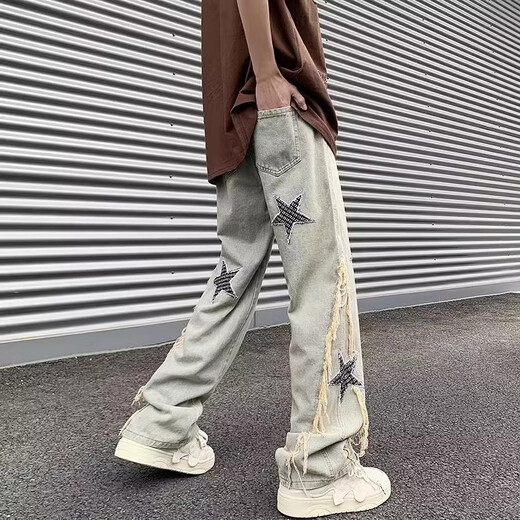 Yiran presents yellow mud-colored jeans for men, retro loose wide-legged straight-leg floor-length trendy brand casual versatile pants for men, autumn new style, yellow mud-colored L. Recommended 105-125 Jin Jin is equal to 0.5 kg
