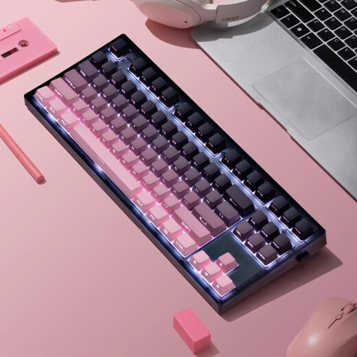 腹灵mk870pro黑莓侧刻机械键盘蓝牙有线无线客制化电脑游戏静音办公 【单模】黑曜石Pro+黑莓侧刻 TTC快银轴V2【触发更快】 87键