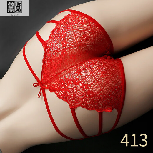Dailans Lebensjahr Rote Unterwäsche Frauen Low Taille hohlige Spitze sexy verblasslose Shorts für Mädchen Shorts großer Frauen Red 828 1 Streifen L 110-130jin [Jin entspricht 0,5 kg]