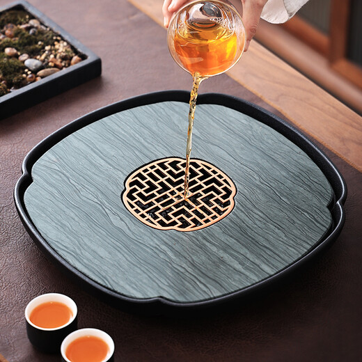 Tao Shangyin ceramic natural stone tea table storage and drainage dual-purpose modern simple home office small tea tray Kung Fu tea set lotus wood grain stone book window red