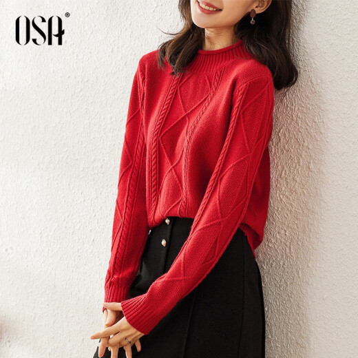 OSA Osha pullover red sweater loose lazy style half turtleneck wool sweater women's top 2020 new autumn and winter bottoming shirt noble red XL