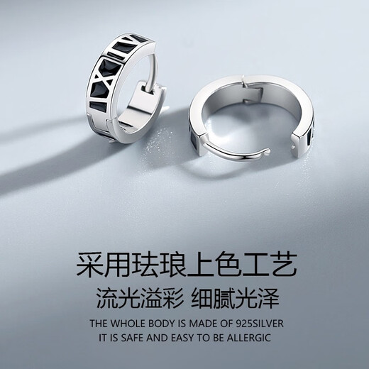 Crystal earrings for men, S925 silver earrings, earrings, Roman numeral earrings, single and double ear jewelry, birthday gifts for boyfriend, black Roman numerals, 925 silver, one pair