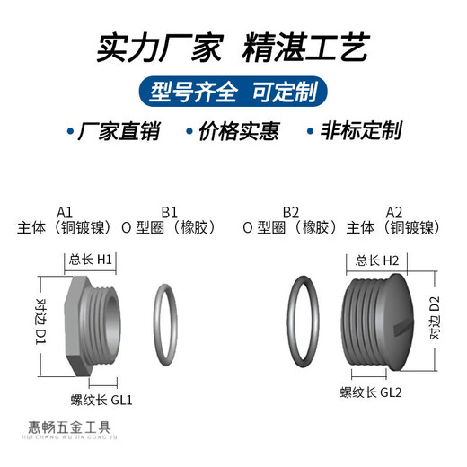 立始316304不锈钢圆形堵塞件金属六角闷盖M/PG/NPT/G塞帽黄铜外丝堵头 M5010个