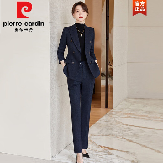 Pierre Cardin premium blazer women's autumn and winter style commuting professional suit slim woolen suit workplace business formal wear navy blue suit + pants M