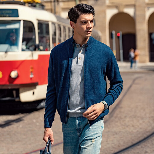 Mr. Bu Henry collar pure cotton sweater long-sleeved men's spring and autumn new three-button men's retro casual BT12255 light gray M (170)