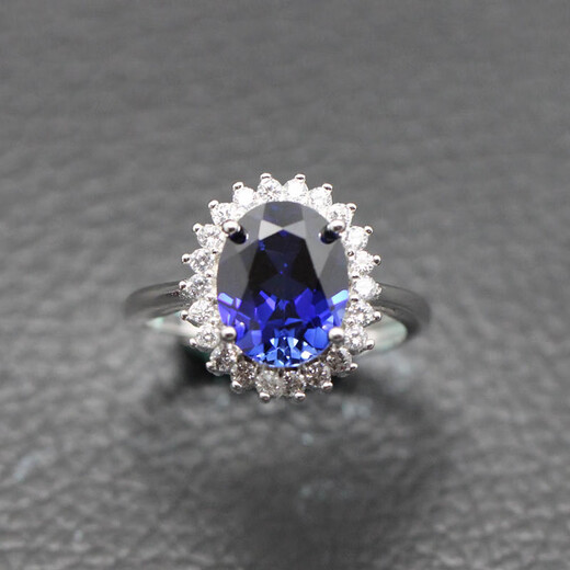 Gepan Princess Diana style sapphire silver ring for women, living classic dark blue color gemstone tanzanite main stone (6X8mm)