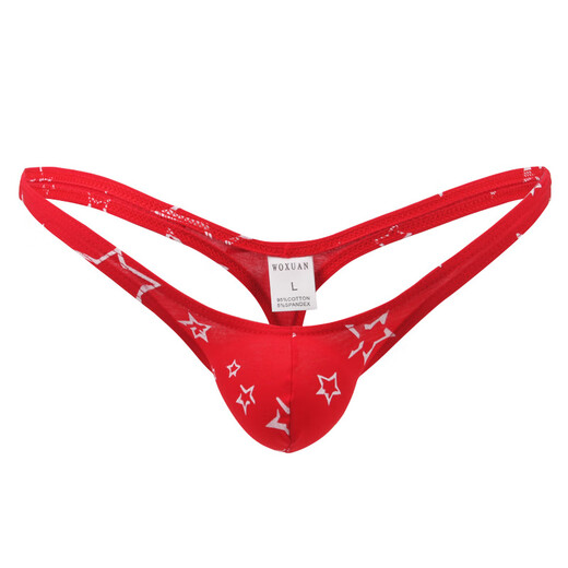 ROSELEX confidential delivery cotton printed thong men's cotton underwear sexy U convex bag personality star L white star