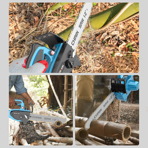 
Deyun chain saw logging electric chain saw chain saw rechargeable lithium battery brushless electric high power saw tree artifact electric farm tool DY blue 12-inch heavy load 718TV1 electric 1 charge + 2 chain
