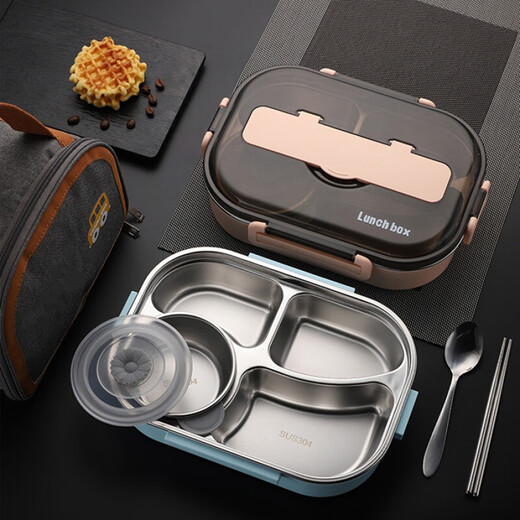 304 stainless steel children's insulated lunch box adult heated lunch box primary school boy microwave office worker lunch box pink 5 compartments 2L + tableware soup bowl