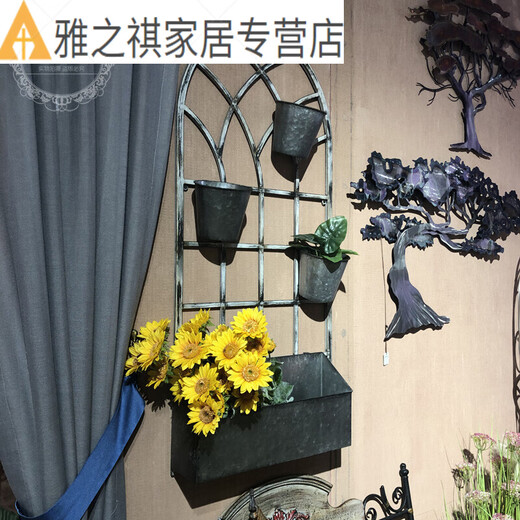 山头林村美式乡村复古铁艺假窗户欧式镜子壁挂窗镜墙饰餐厅户外民宿装饰 H682壁饰- 铁艺款F