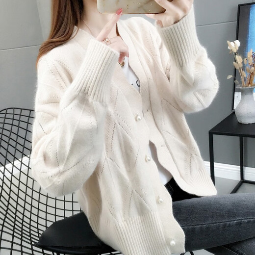 Greche Knitted Sweater Women's 2020 Autumn New Women's Versatile Spring and Autumn Sweater Women's Jacket Women's Cardigan Loose Outerwear Ins Trendy Women's Top White Please Take the Correct Size