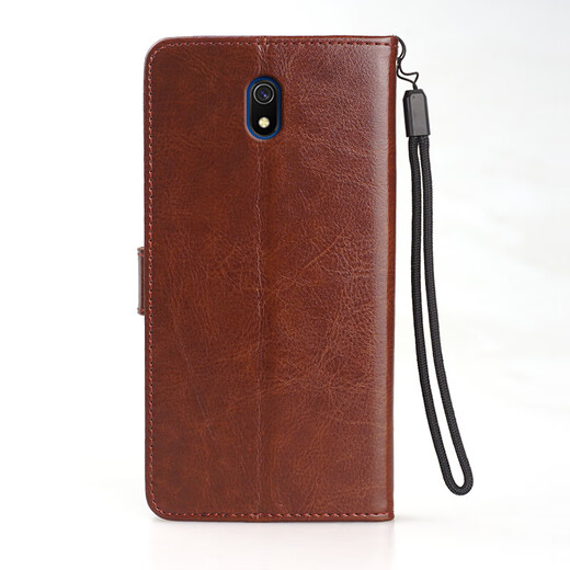 阿峻科科 红米8A手机壳翻盖小米M1908C3KE防摔全包redmi8a保护皮套6.22英寸边胶a8 棕色 [+钢化膜+挂绳] 红米8A