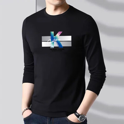 Kissed spring and autumn pure cotton long-sleeved T-shirt for men, slim fit and versatile round neck, middle-aged students long-sleeved bottoming shirt, autumn inner layering top, high-quality version white XL recommended weight 120-135