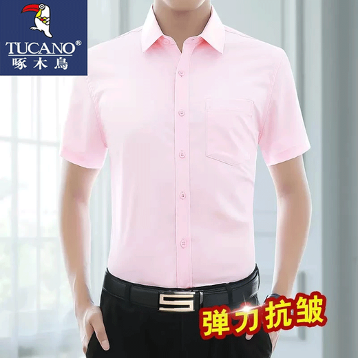 
Woodpecker Ice Silk Short Sleeve Shirt Men's Summer Thin Slim Work Business Pure White Shirt No-scalding Anti-Wrinkle Clothes Men's White Short Sleeves With Pockets [One Pack] 2XL