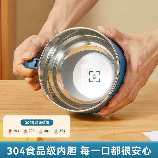 WORTHBUY 304 stainless steel instant noodle bowl single with lid, sealed, anti-scalding and fall-resistant student lunch box, office worker rice bowl and soup bowl