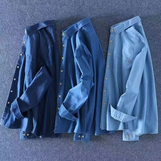 狄帝鲨（DIDISHA）牛仔衬衫男长袖春秋新款宽松休闲男装上衣水洗软牛仔衬衣工装外套 1105【中蓝】 XL