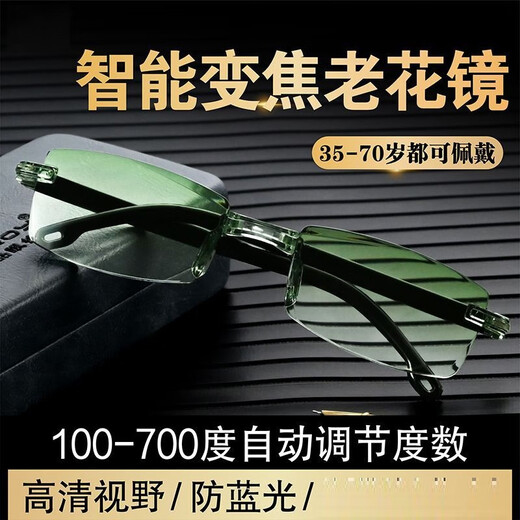 vieruodis自动变焦100-700度折叠老花镜高清防蓝光辐射老花眼镜切边男女款 渐变黄【100-700度通用】