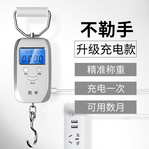 Kaifeng portable electronic scale portable high-precision household express scale spring scale weighing food luggage scale rechargeable silver gray + fast charging line 50kg 5g