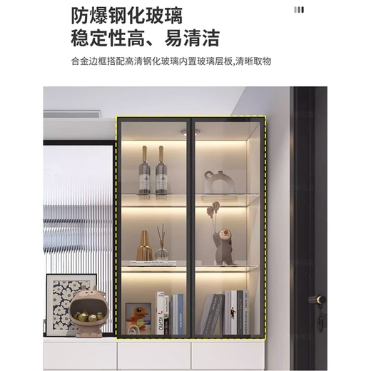 萌幻特斯入户玄关柜鞋柜一体轻奢长虹玻璃屏风柜现代简约客厅隔断柜酒柜子 右边柜卡其色长1050*350*高2000