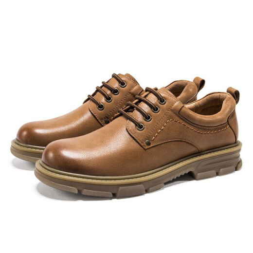 Camel brand workwear leather shoes British style lace-up round toe shoes Korean style wear-resistant casual trendy men's shoes W042213121 yellow 41