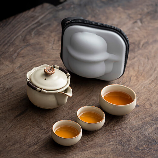 Tangfeng Ruyao travel tea set, one pot and three cups, outdoor portable ceramic quick cup, single person portable tea making equipment