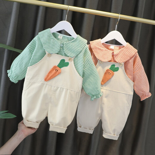 G.DUCKKIDS小黄鸭童装女童秋装套装儿童衣服宝宝胡萝卜背带裤两件套春秋冬季 胡萝卜背带橘色【春秋款】 80 7-11月(建议宝宝75-85cm)cm