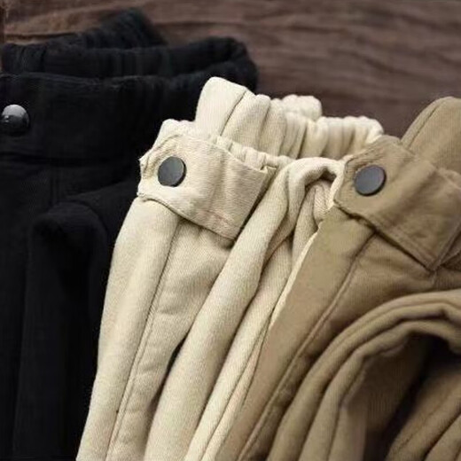 Lino de algodón Zimu Otoño e Invierno, cintura elástica versátil Long Velvet pantalones casuales engrosados ​​1392 Khaki 3xl (recomendado 140-150 Jin [Jin iguala 0.5 kg])