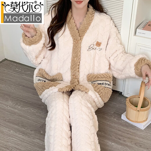 
Modal winter coral velvet confinement clothes for winter postpartum pregnant women pajamas for women spring and autumn and winter style for postpartum mother breastfeeding 9925 three-dimensional bear head L