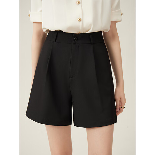Fan Silann Irregular pantalones cortos de viajes altos de cintura alta 2024 Nuevos pantalones casuales del delgado y versátiles 24fs12099 Black XS