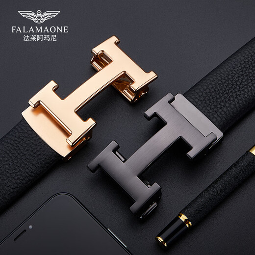 Falai Armani Men's Belt, Men's Greatin Leather Cuir Automatic Buckle, Light Luxury Belt, H Boucle, ceinture polyvalente, cadeau de la Saint-Valentin à Boyfriend et Mari 58PD826Q Boîte cadeau en bois massif 130 cm