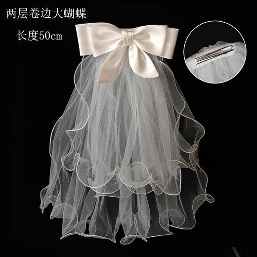 缔晶头纱新娘主婚纱头饰求婚仪式感拍照道具结婚领证登记蝴蝶结次日达