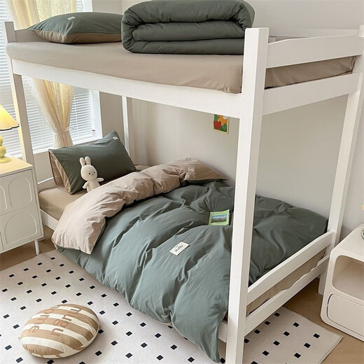 SOMERELLE Four-piece set of cotton colored woven cotton three-piece set student single double quilt cover bedding set 40 pieces green khaki sheets (quilt cover 200*230cm)