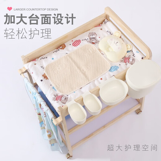豆巴米婴儿尿布台新生儿护理抚触台收纳宝宝BB床移动实木换衣桌换尿布多功能按摩 加高款（隔板全实木）