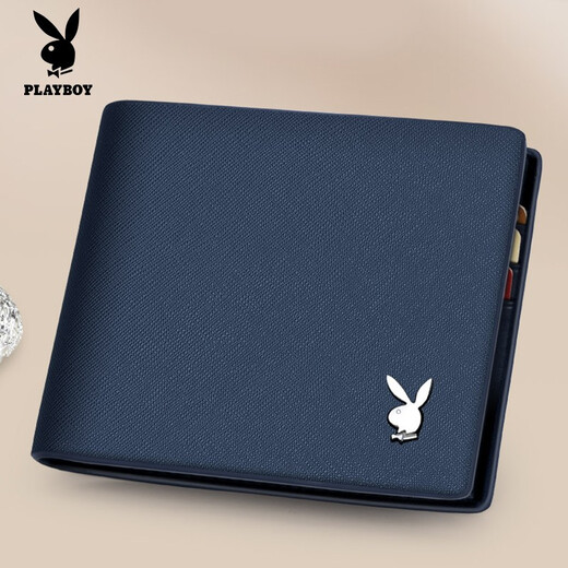 Playboy Wallet Men's Casual Business Wallet Certificat Fashion Using-Resistant Wallet Short Horizontal Multi-Carte Ticket Clip bleu
