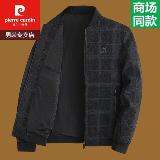 Pierre cardin dad spring jacket men's top 50-60 years old middle-aged and young grandfather spring and autumn thickened woolen jacket 9893 black gray 170/M