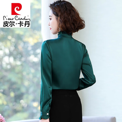 Pierre Cardin Stand Halsband Chiffon Shirt Frauen Langarm 2023 Frühling und Herbst Neues modisches Basishemd mit hohem Hals mit mittlerem Alter CZP5012 Aprikosenfarbe 3xl