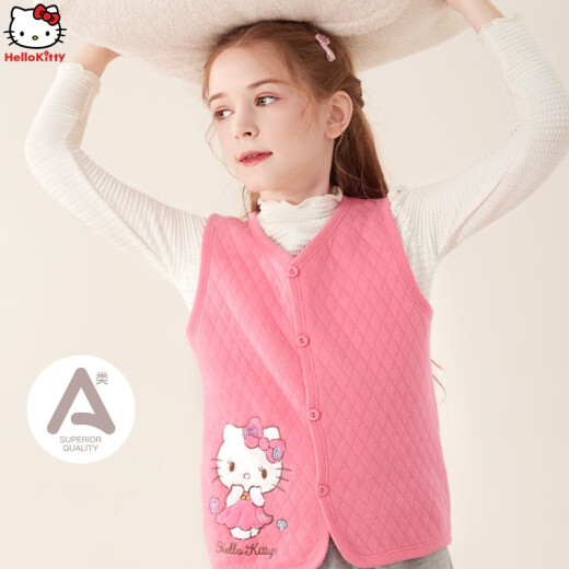 HelloKitty children's vest spring girls' vest 2024 new pure cotton baby inner wear quilted thick outer wear children's clothing A powder 513090130CM suitable for 125-135