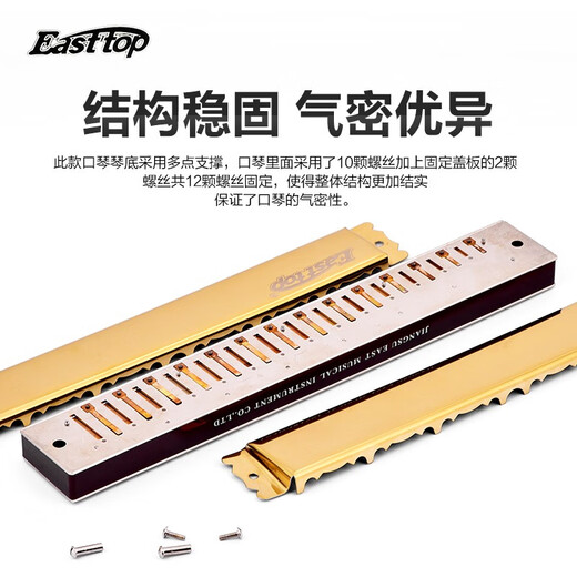 Easttop东方鼎德国进口音簧专业演奏口琴28孔复音重音口琴高级初学成人 28孔 G调 复音口琴-颜色留言