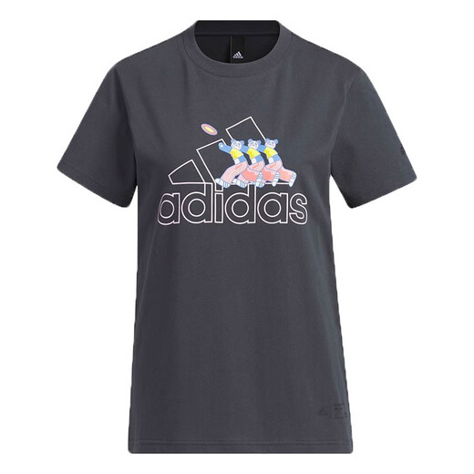 阿迪达斯 （adidas）短袖T恤女装2025夏季半袖印花Logo运动服卡通熊猫图案休闲圆领衫 IP3937深灰 S 推荐85-110斤