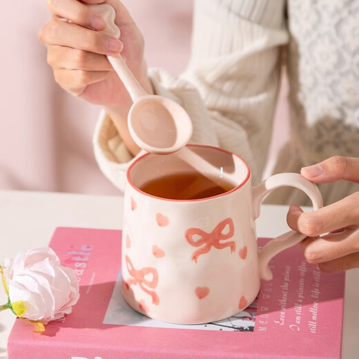 Persson Ceramic Mug Girls' Water Cup Home Special Super Beautiful Cup Couple Breakfast Cup Coffee Cup Cute Bow-Single Cup 400ml