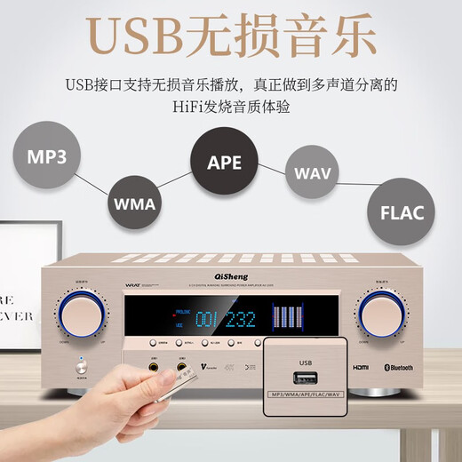 奇声大功率5.1家用蓝牙功放机杜比专业AV重低音hifi家庭影院KTV音响音箱卡包HDMI高清功放机 2609高清版+无损解码+5.1环绕+重低音